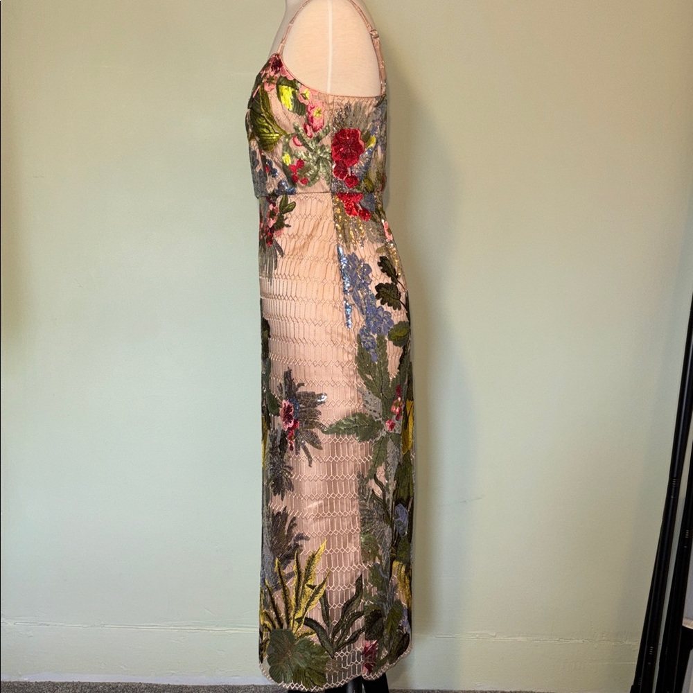 Boston Proper bold  Floral Sequin mesh midi  Dress Sz 6 - Picture 9 of 16